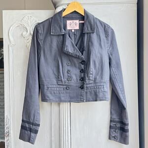 Juicy Couture Women’s Cropped Blue Button Jacket Double-Breasted Size Small